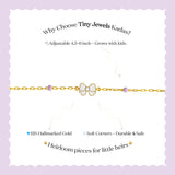 Tiny Jewels branding and product information for Tiny Jewels Kadas on a light purple background