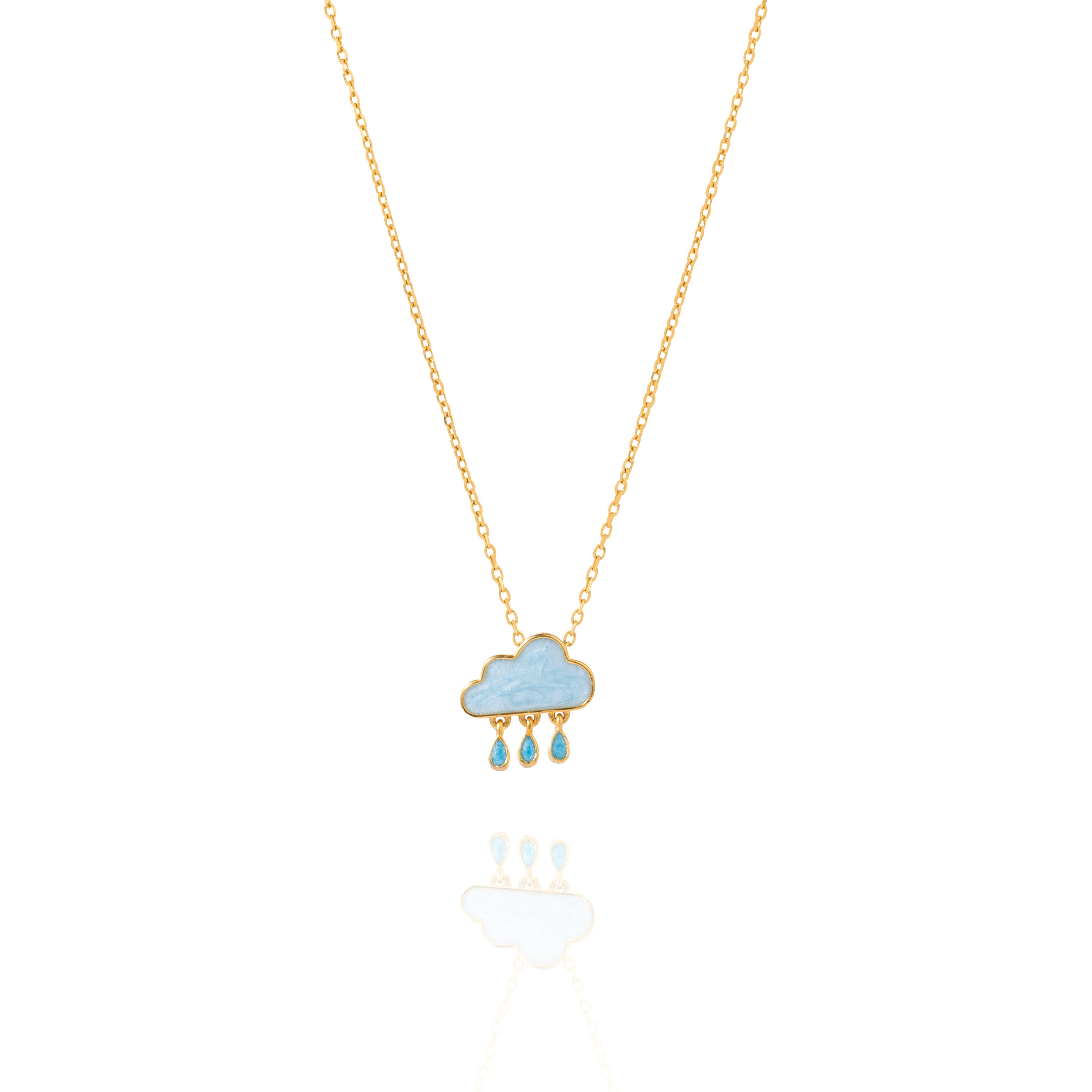 Tiny Jewels necklace with a cloud pendant on a white background