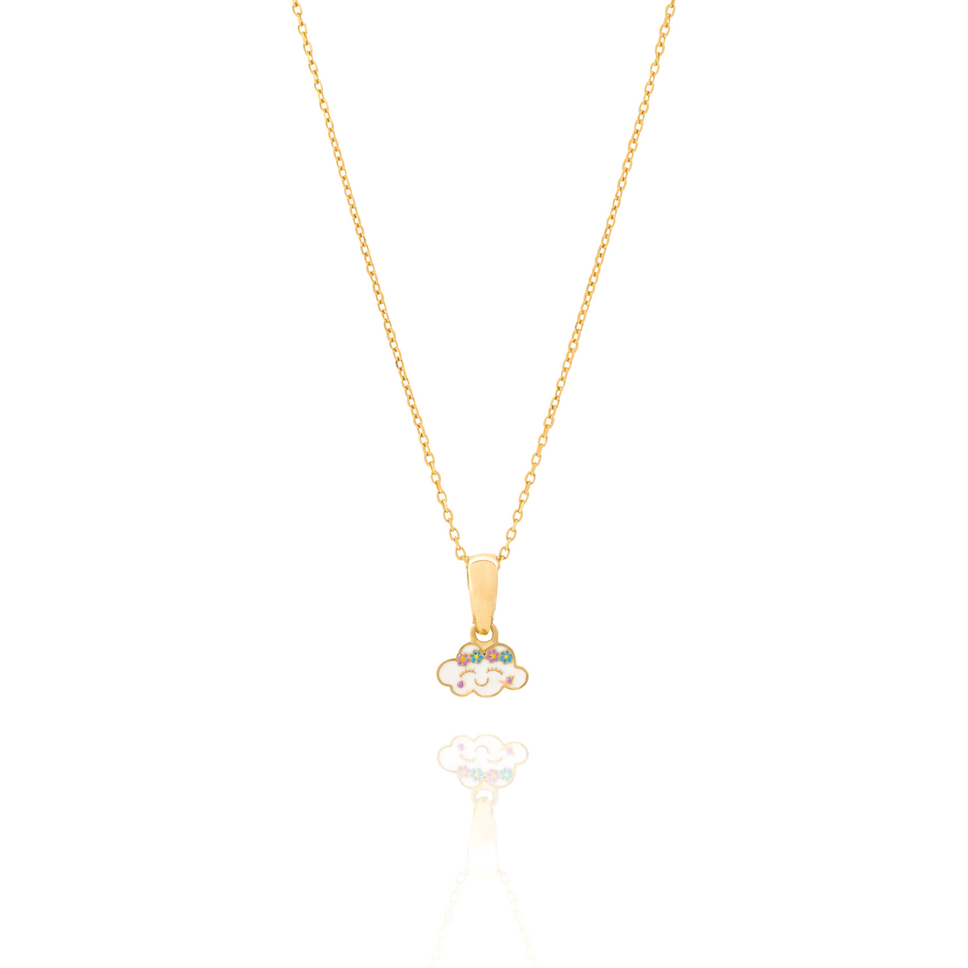 Tiny Jewels gold cloud-shaped pendant with colorful accents on a white background