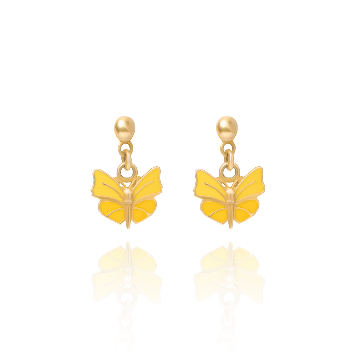Tiny Jewels gold butterfly earrings on a white background