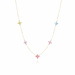 Tiny Jewels necklace with colorful butterfly pendants on a white background