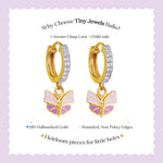 Pink Butterfly Gold Earrings for Girls