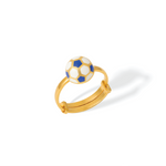 Tiny Jewels gold ring with a soccer ball design on a white background