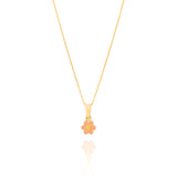 Tiny Jewels gold pendant with a pink flower design on a white background
