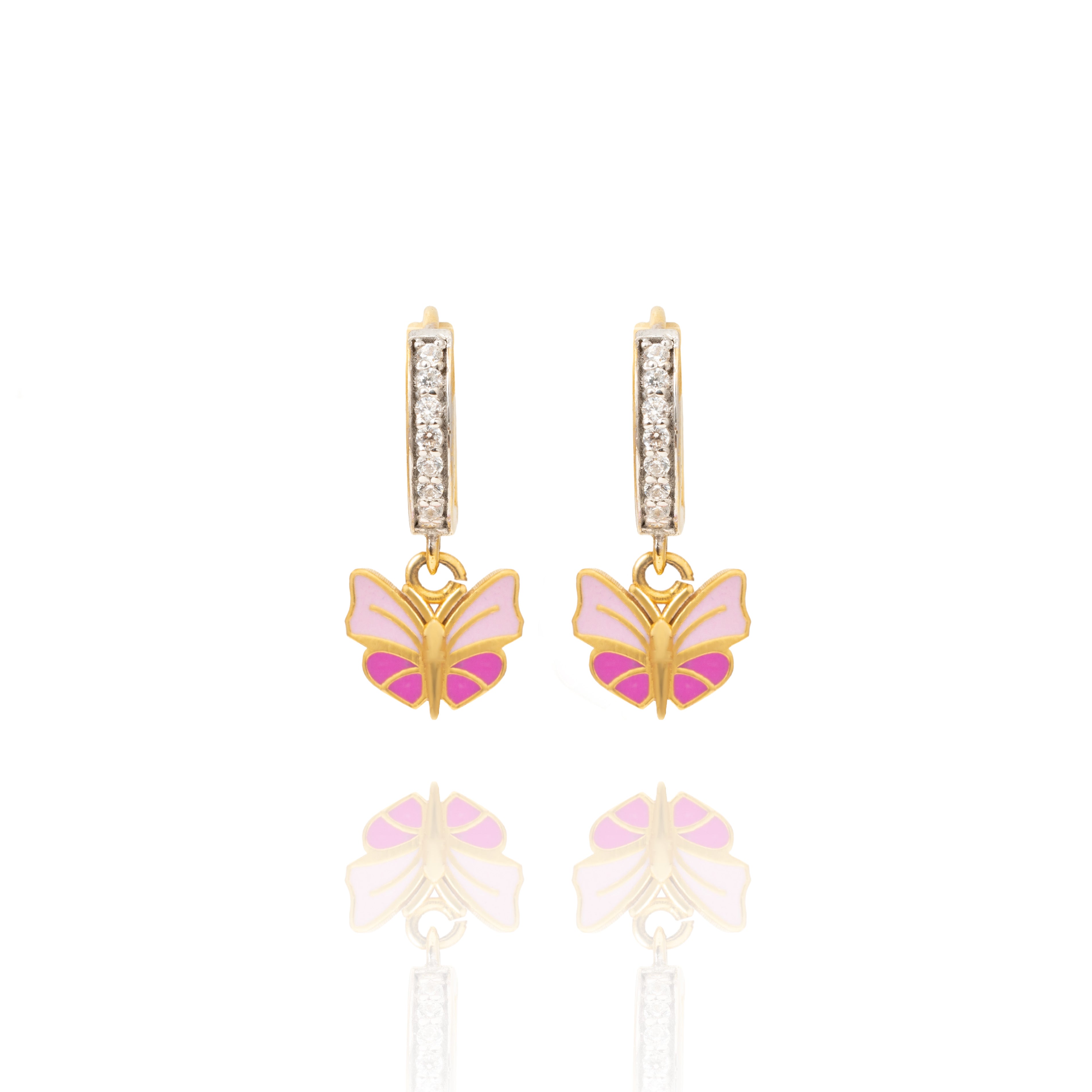 Pink Butterfly Gold Earrings for Girls