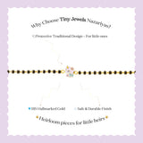 Tiny Jewels advertisement for Tiny Jewels Nazariyas children's bracelet on a light purple background