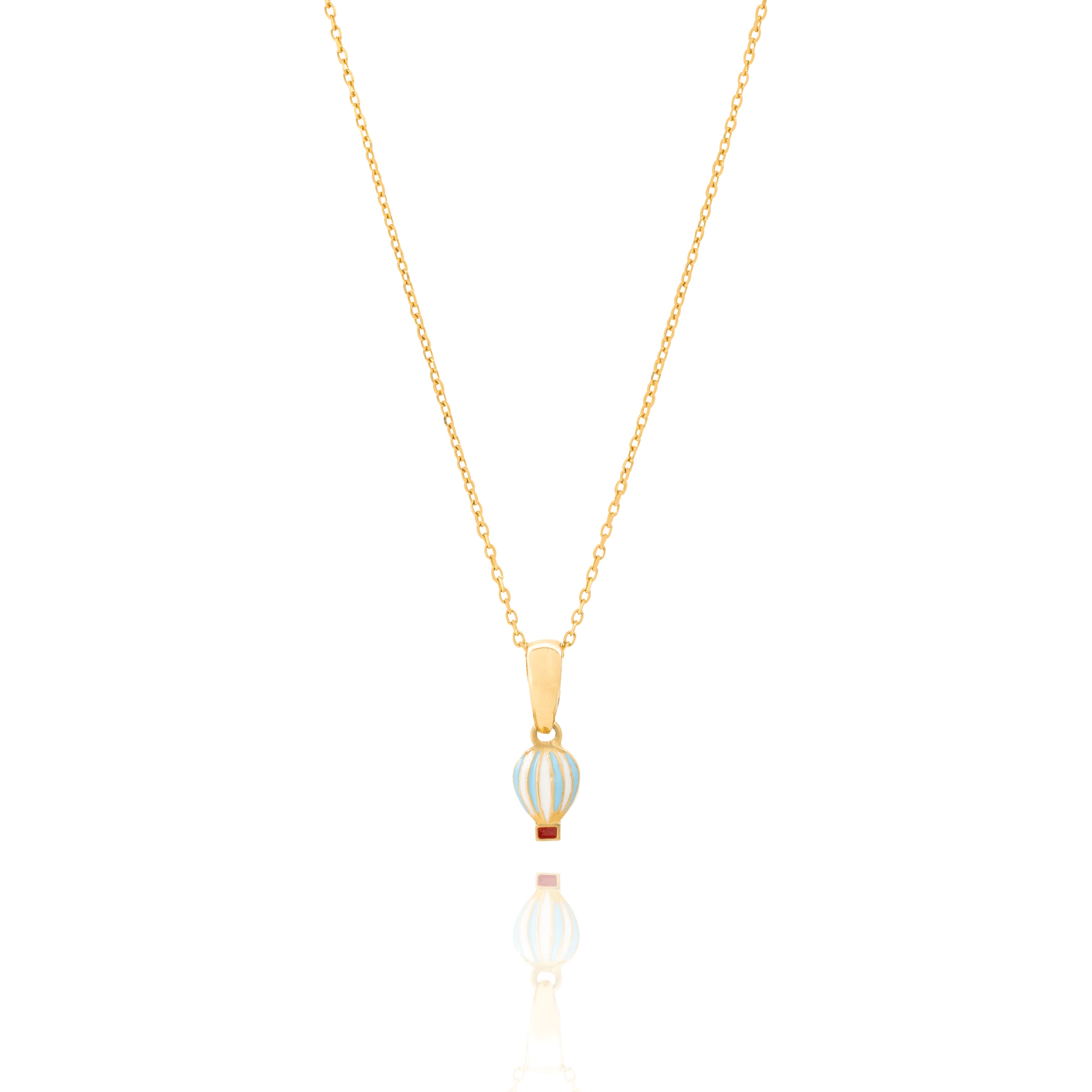 Tiny Jewels Gold pendant with a colorful hot air balloon design on a white background