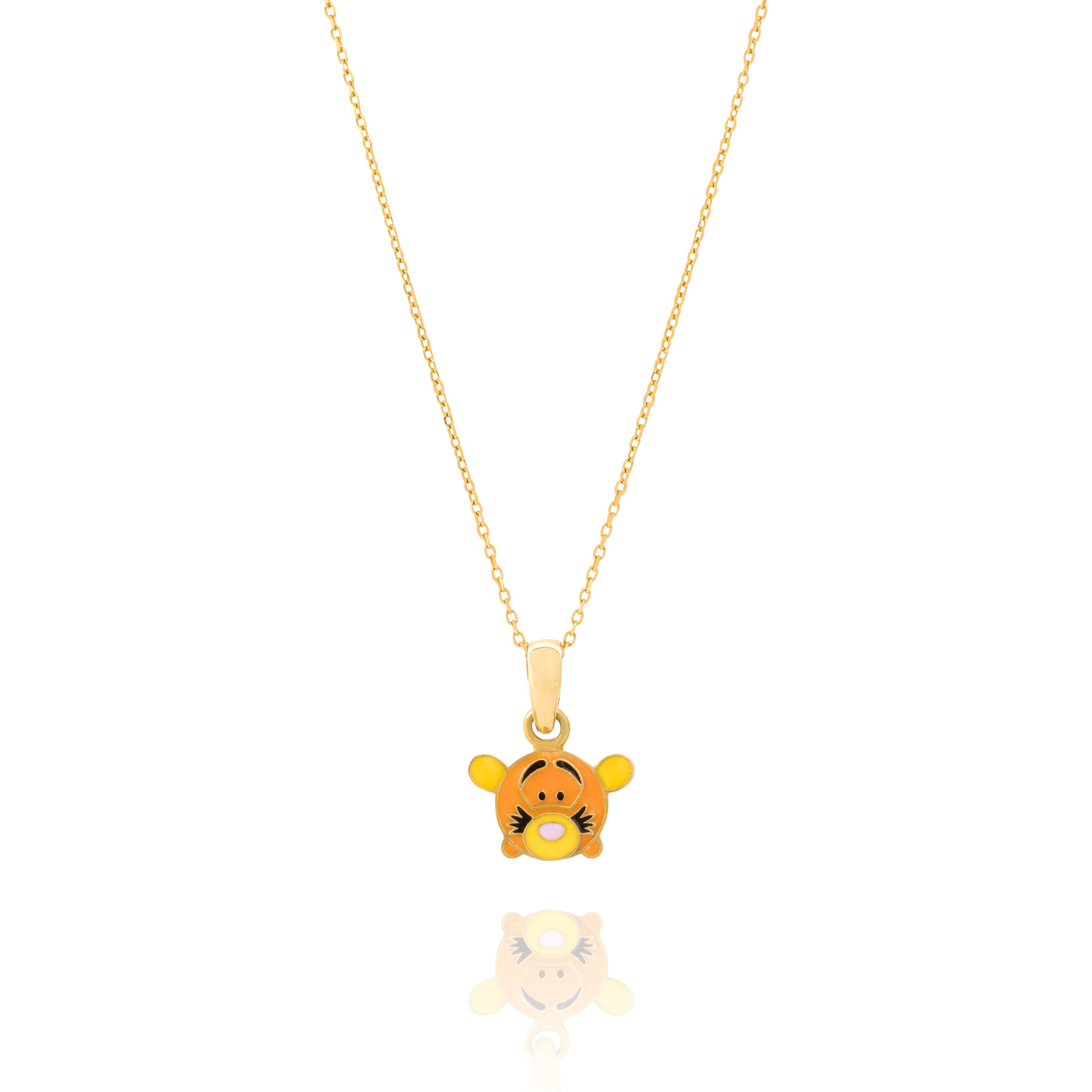 Tiny Jewels gold pendant shaped like a cartoon character on a white background
